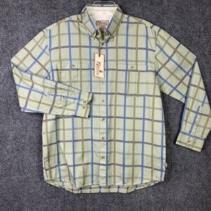 Road Button Up Shirt Men L NWT Green Windowpane Button-down Collar Front Pockets